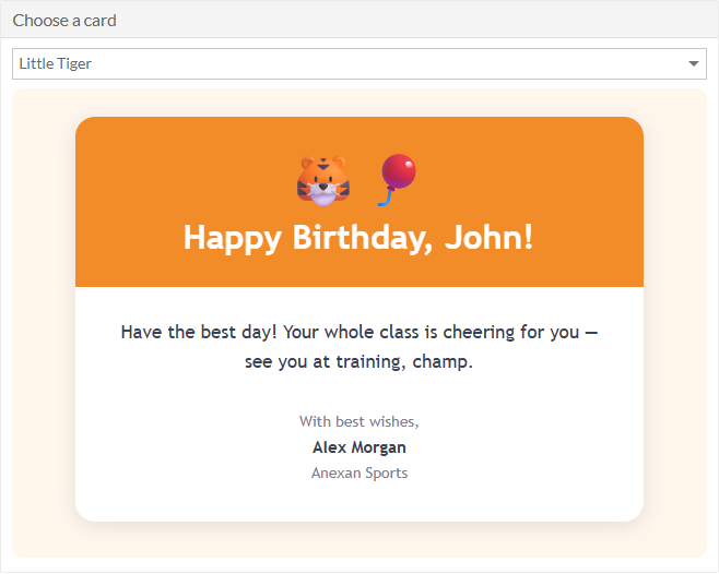 Choosing and previewing a birthday e-card